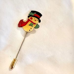 Vintage MidCentury Enamel Snowman Stick Pin